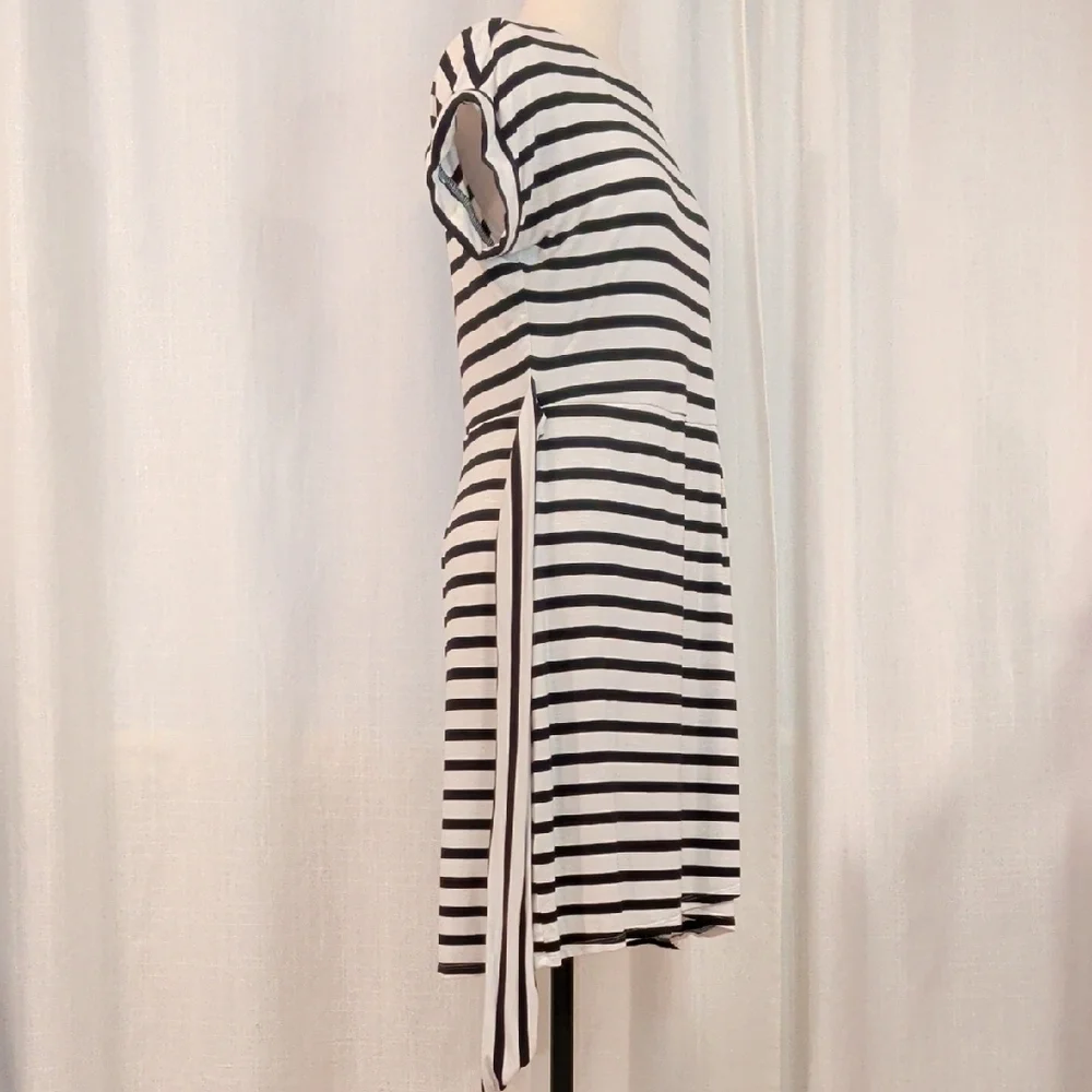Comfy B&W Striped Wrap Dress